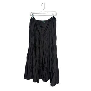 Lauren Ralph Lauren Black Tiered Maxi Skirt Size 1X Whimsigoth Fairy Grunge Vamp